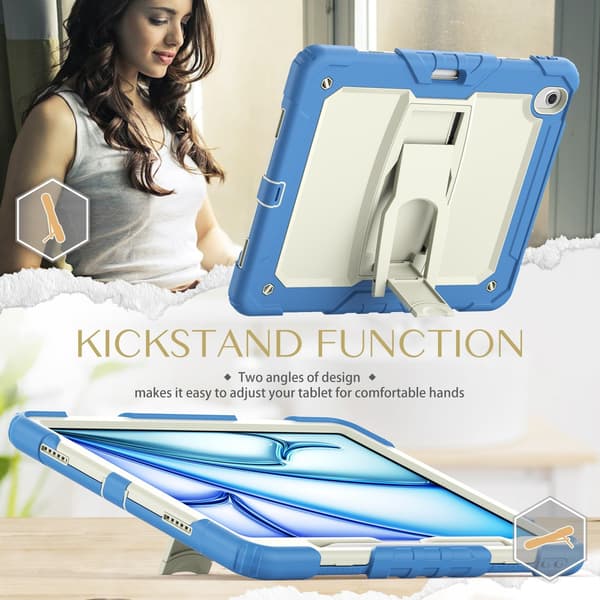 Silikone PC Tablet Etui til iPad mini6 2021, med Skulderrem & Stand, Beige Cyan-Blå