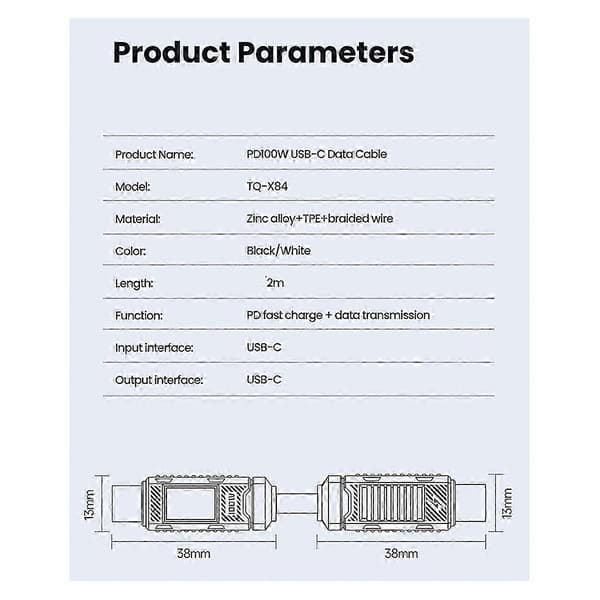 2m Typ C till Typ C-kabel 100W Display Mekanisk Datakabel Snabbladdande USB C till USB C-kabel för