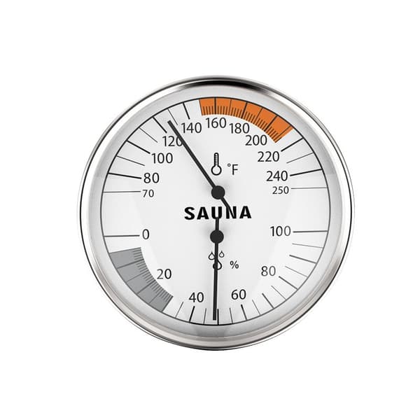Badstuetermometer og Hygrometer, Fahrenheit, Hvit, Rustfritt Stål, Veggmontert