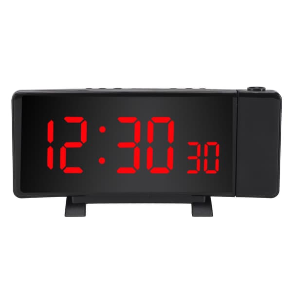 Projektionsväckarklocka med 2 USB-portar, böjd LED-display, digital projektor för sovrum och kontor