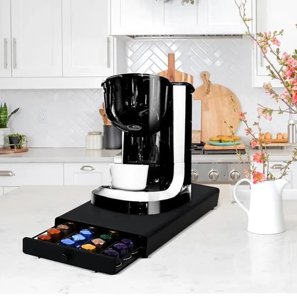 Kaffekapselholder i jernkunst, sort, rummer 40 Nespresso-kapsler, bardisk