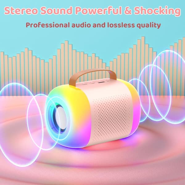 Mini-karaokelaite kahdella langattomalla mikrofonilla, Bluetooth-kaiutin, LED-valot, lapsille ja aikuisille white