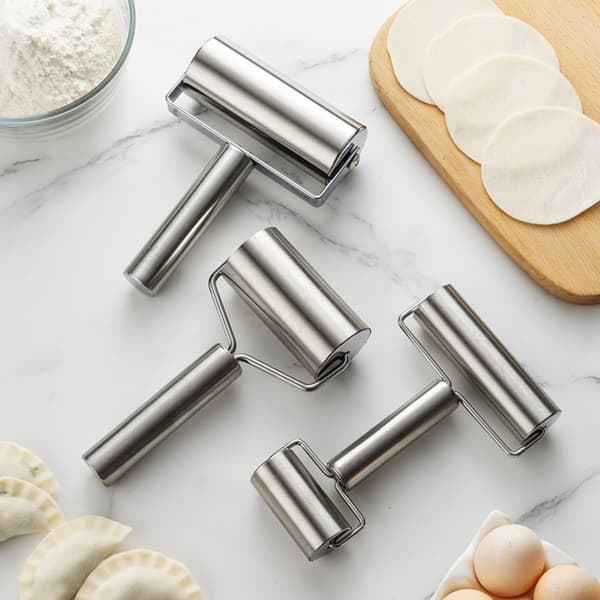 Kagerulle i rustfrit stål, T-formet dejrulle til dumplings, wonton, pizzadej, ergonomisk bageværktøj
