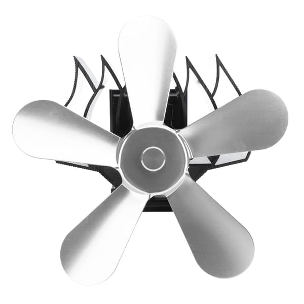 Vægmonteret varmefyret pejsventilator, 5 blade, brændeovnsventilator, sølv