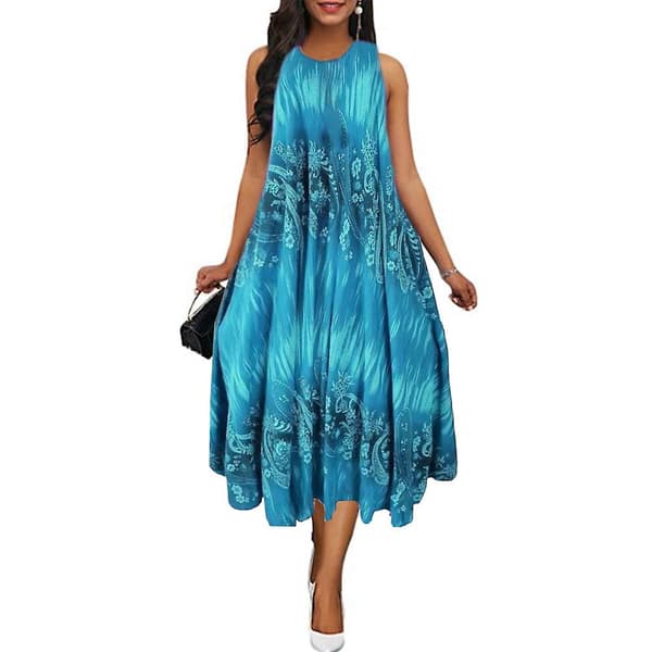 Blomstret Tie-dye Sommerkjole til Kvinder Light-blue XXL