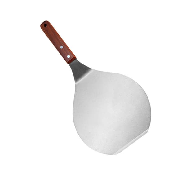 Teppanyaki-spatel 908, rustfritt stål med trehåndtak, rund stekespade for grillrist, 33,8 cm