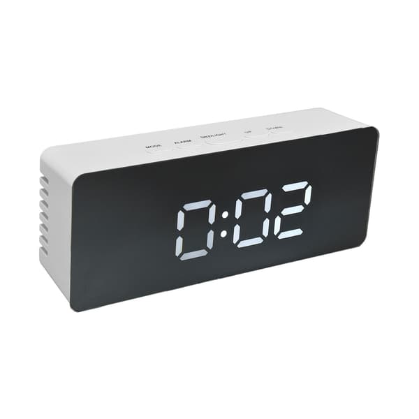 LED digital vekkerklokke, USB-drevet, 3 lysmoduser, slumrefunksjon, Celsius/Fahrenheit, hvit