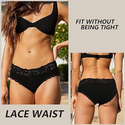 Bikinitruser i bomull med blonde for kvinner, 6-pakning, hipster-truser, S-XL xl