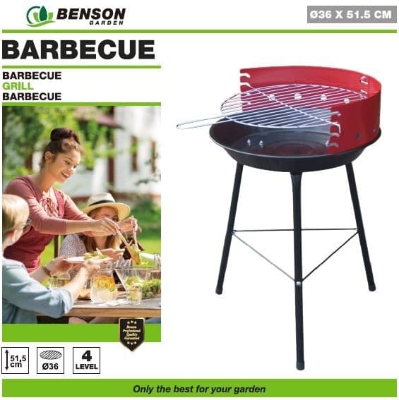 Tradisjonell kullgrill, 36 cm, justerbar rist, stål, utendørs BBQ