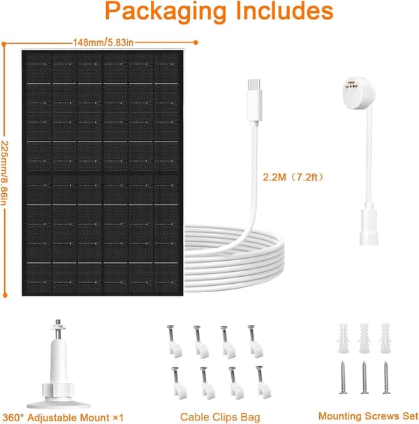 7W solcellelader for Google Nest Cam Battery, hvit 22x14cm, IP66 vanntett (Demo)