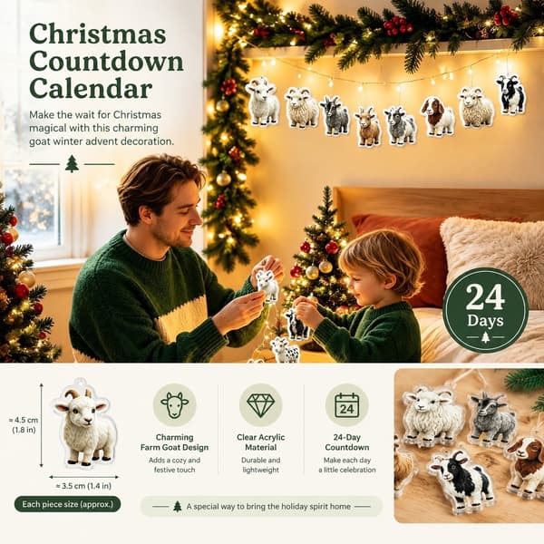 2026 Nedtellingskalender for jul, 2D Akryl, Stil A, Geit Vinter Adventsdekorasjon