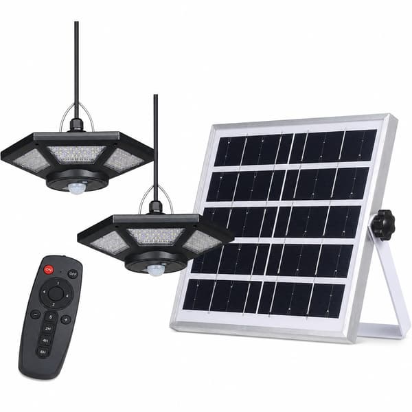 Solar LED hængelampe, 360 LED'er, indendørs udendørs, garage, 2-pak
