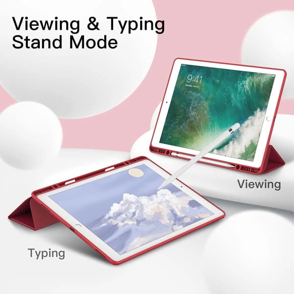 Rødt slankt etui til iPad Pro 12.9\" 1. / 2. generasjon (2015/2017) med blyantholder, TPU-bakside, magnetisk smartdeksel