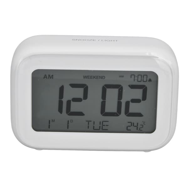 Mini digital väckarklocka med LCD-skärm, snooze, 12H/24H, för sovrum, resor, kontor, vit