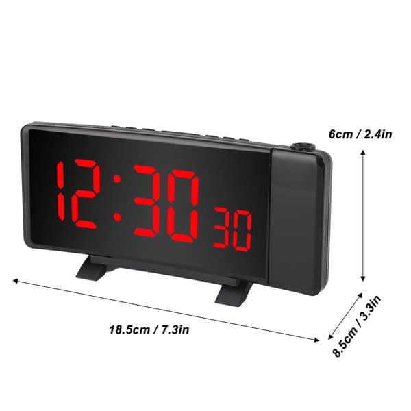 Projektionsväckarklocka med 2 USB-portar, böjd LED-display, digital projektor för sovrum och kontor