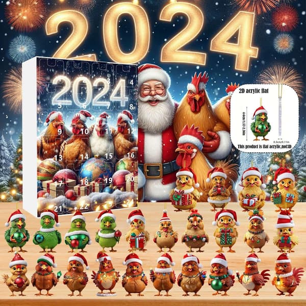 2D Akryl Kyllingpynt Adventskalender, Stil D, Nedtelling til Jul Dekorasjon