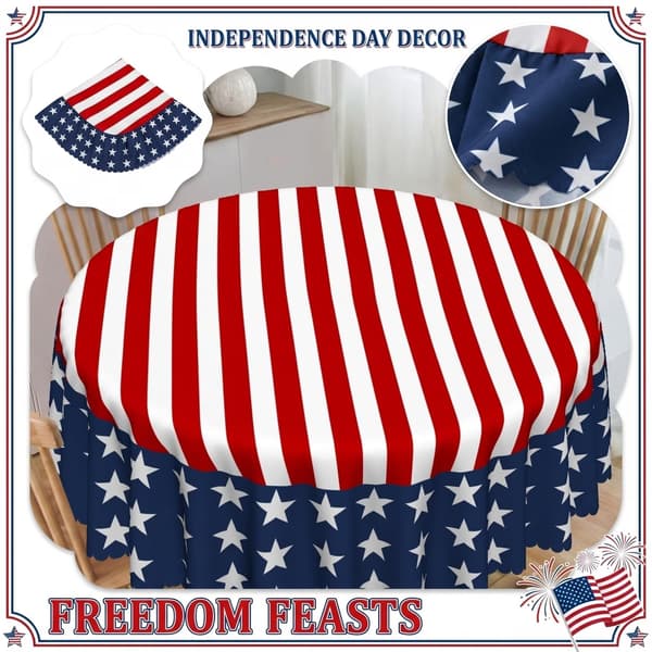 Patriotisk rund duk 60 tum, 4 juli flaggbordsduk, polyester utomhusfest picknick