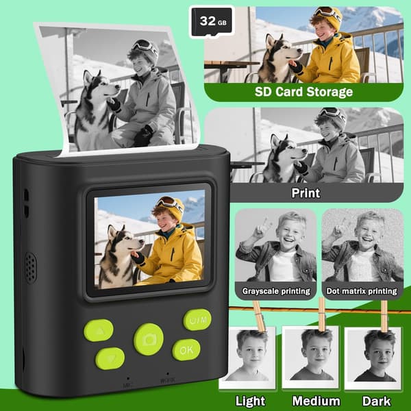 Børns Instant Kamera med 2,0\" IPS-skærm, HD Termisk Udskrivning, 32GB Kort, Sort
