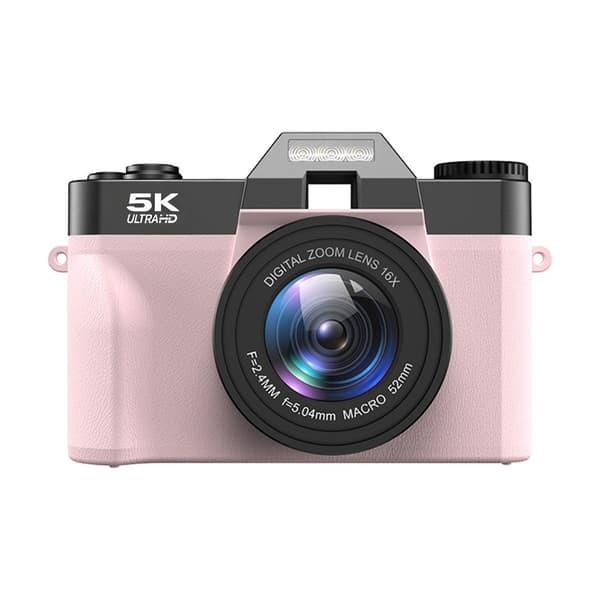 5K Digitalkamera 75MP, 52mm Vidvinkelobjektiv, 180° Flipskærm, WiFi, Vlogging Kamera, Pink