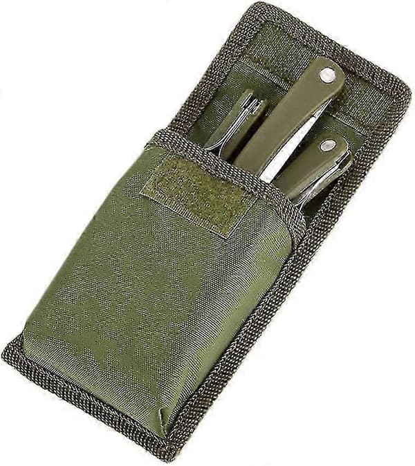 3 dele - foldbart bestik i rustfrit stål til camping, picnic, knive, gafler, skeer (armygrøn) 26-27s