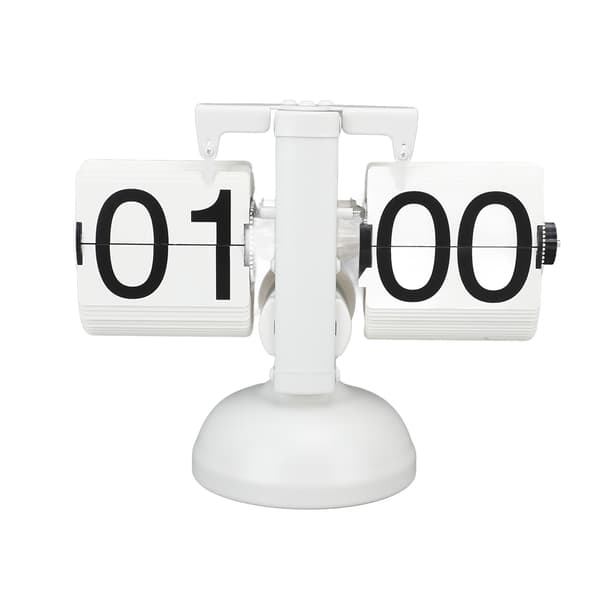 Retro Flip Ur, Store Tal, Batteridrevet, 304 Rustfrit Stål, Bordmodel, 24 Timer, Helt Hvid