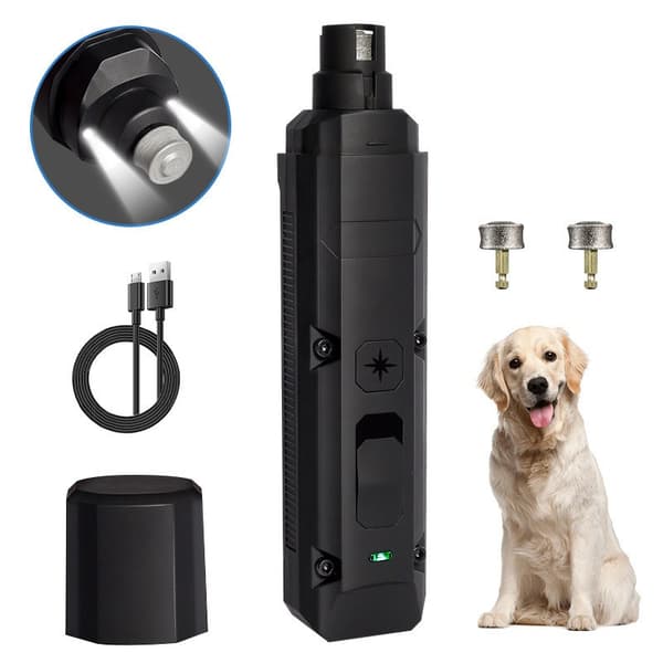 Elektrisk neglesliber til hunde og katte, USB genopladelig, støjsvag, 2 slibehoveder, sort Black