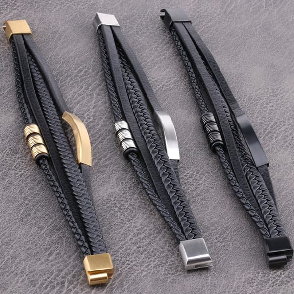 Punk Lær Tau Armbånd, Rustfritt Stål, 19 cm, Menn Kvinner