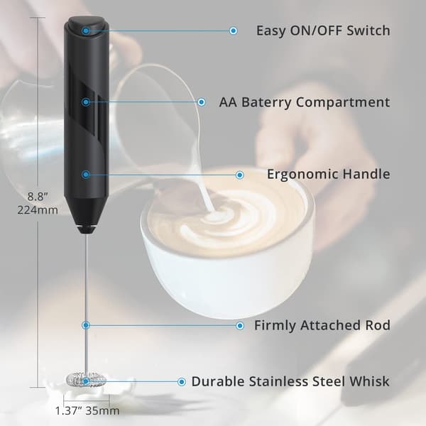 Batteridrevet håndholdt mælkeskummer, rustfrit stål, sort/sølv, til kaffe