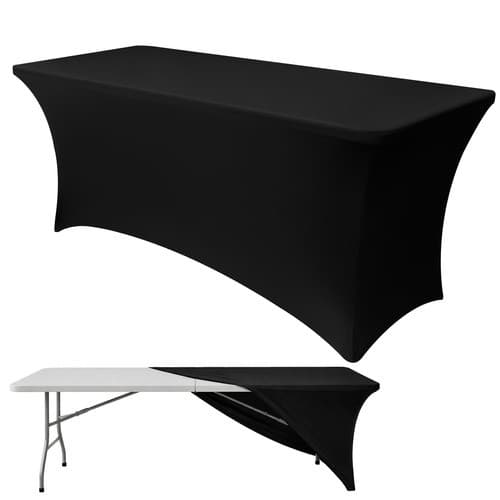 Svart elastiskt bordsöverdrag, 180x75cm, stretch polyester spandex, skrynkelfritt, maskintvättbart