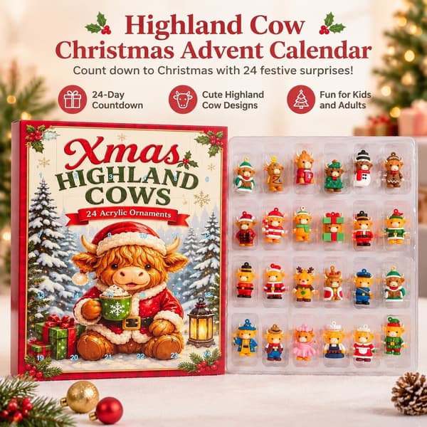 Highland Cow julkalender, 24-dagars nedräkningspresentask, PVC-dekoration