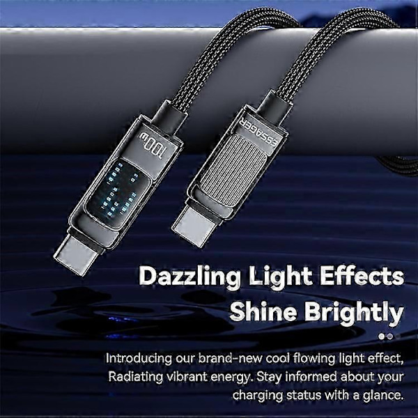 ESSAGER Dazzling Light Effect 2m Type-C till Type-C Datakabel 100W Flätad Snabbladdningskabel