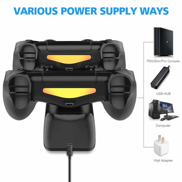 Dobbelt ladestation til PS4/PS4 Slim/PS4 Pro-controllere, sort, hurtig opladerdock