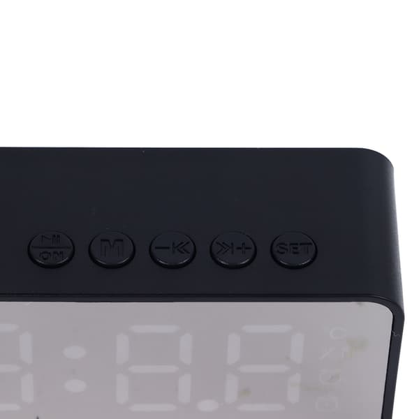 Spegelväckarklocka Bluetooth-högtalare, uppladdningsbar digital, för sovrum vardagsrum kontor, svart