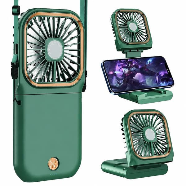 Mini Sammenfoldelig Lydløs USB Genopladelig Ventilator, 3000 mAh Powerbank, Bærbar