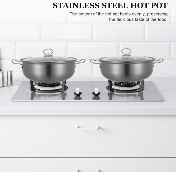 Rustfrit stål tyk hot pot 28 cm med låg, suppegryde til suppe og shabu, velegnet til induktion og gaskomfur