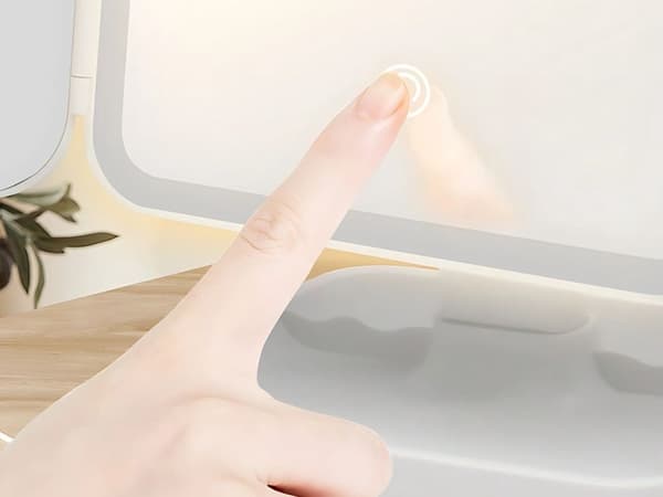 LED Sminkespeil, Sammenleggbart, 3 Lysfarger, USB Oppladbart, 52 LED, Berøringskontroll, 3x Zoom