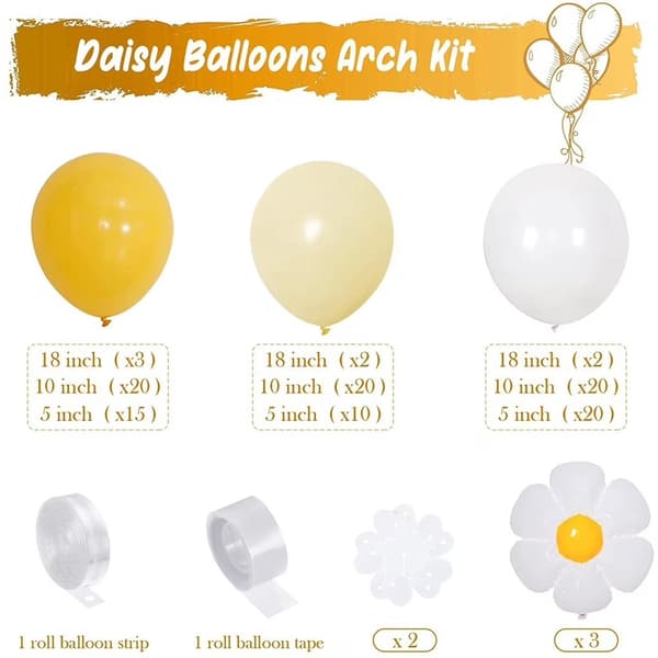 Daisy Ballonbue Sæt, Hvid & Citrongul, 60-Dele Festdekoration