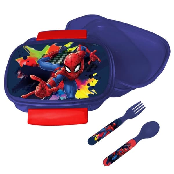 Spiderman Smörgåslåda med Bestickset, Plast, 18x12x6 cm