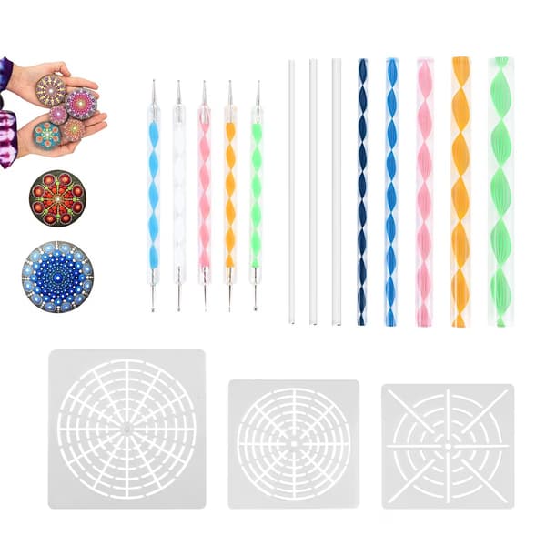 Mandala Dotting Tools Kit 16 Stk, Kugle Stylus Maleri Stencils til Sten, Ler Skulptur Udskæring