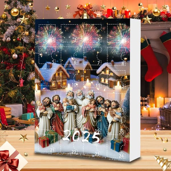 Akryl Jesus Julekalender 2025, 2D Ornament Anheng for Vindu, Bil, Hagepynt E