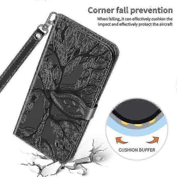 Wallet Case til Samsung Galaxy A32 5G/M32 5G Premium PU Læder Flip Cover Livets Træ Black