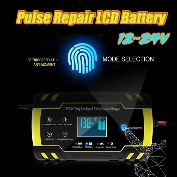 Smart batteriladdare 12V/24V 8A 150Ah, pekskärm, bil & motorcykel