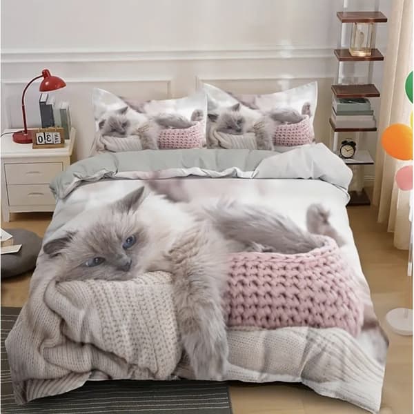 Grått katt påslakanset, sängkläder i mikrofiber för barn 260x240cm