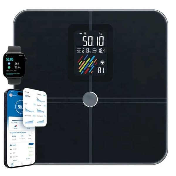 Bluetooth Smart Vægt med 22 Målinger, Puls, VA Display, Kompatibel med iOS & Android, 180 kg