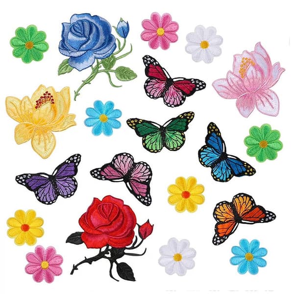 Blomster Sommerfugl Strygemærker, 20 Stk. Sy Broderi Applikation til DIY Jeans Jakker Tasker