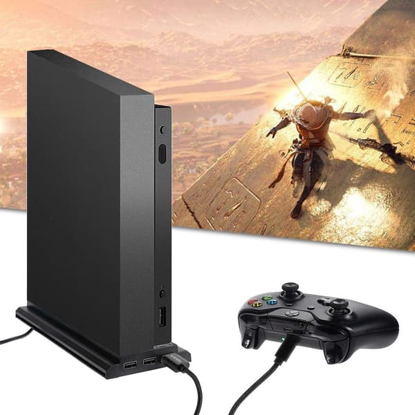 Xbox One X lodret stander med køleventilator og 3 USB-porte, sort
