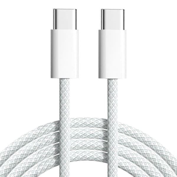 2X för iPhone 15 Macaron Datakabel Dubbel Typ-C Snabbladdande Flätad Datakabel C till C 60W 100cm Kabel, Grå Vit