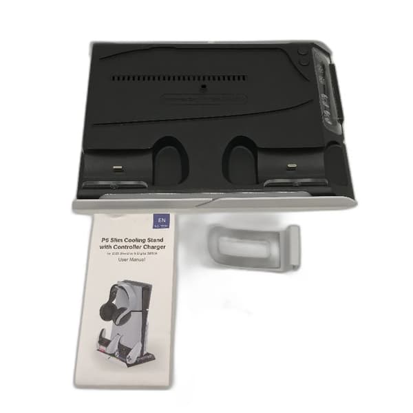 P5 Slim kølestativ med hovedtelefonkrog og 2 controller-opladningsporte (demo, hvid/sort)