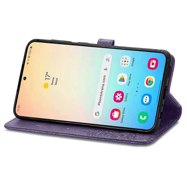 Wallet Case til Samsung Galaxy S25 Mandala Blomst Læder Telefon Cover Stativ - Sort Purple