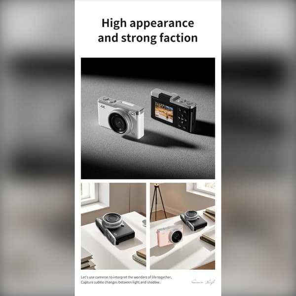 64 MP digitalkamera, 4K-video, 16x zoom, CCD-sensor, 2,4\" IPS-skjerm, 180° roterende objektiv, hvit